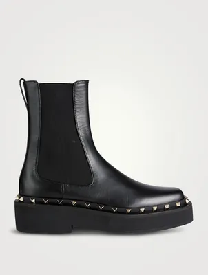 Rockstud Leather Platform Chelsea Boots