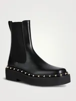 Rockstud Leather Platform Chelsea Boots