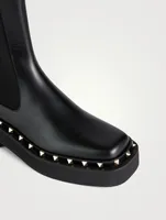 Rockstud Leather Platform Chelsea Boots