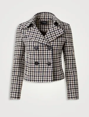 Pascal Double-Breasted Wool Jacket Houndstooth Print