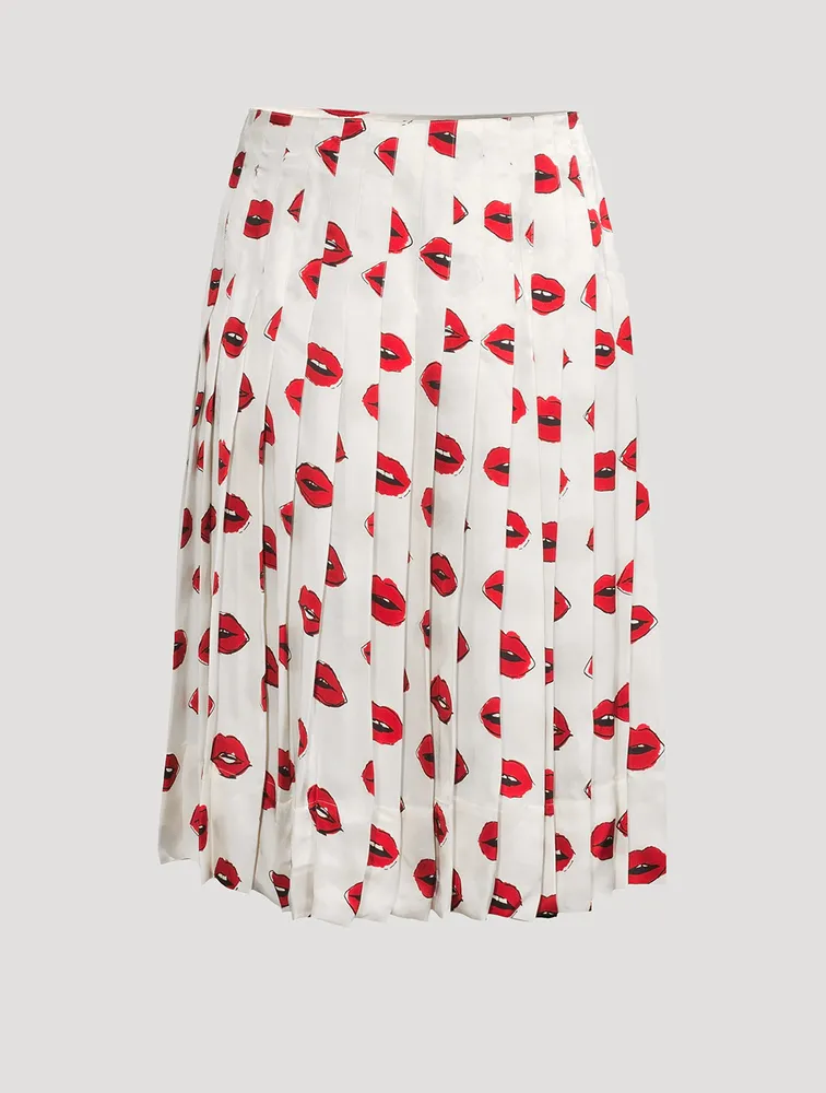 The Tudi Pleated Midi Skirt Lip Print