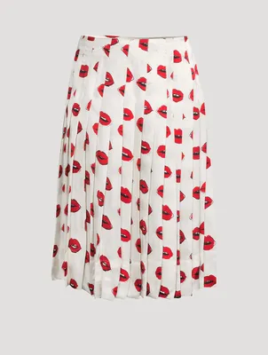 The Tudi Pleated Midi Skirt Lip Print