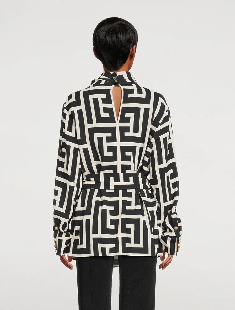 Belted Crepe Blouse Monogram Print