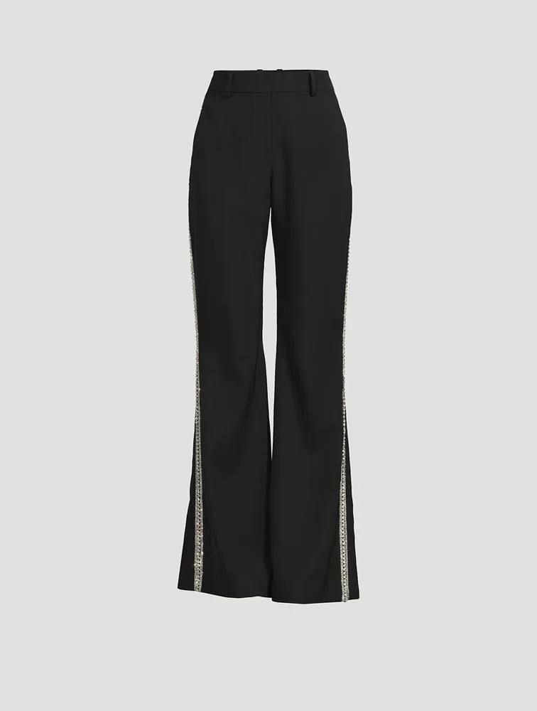 Embroidered Wool Flare Trousers