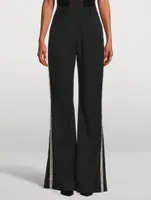 Embroidered Wool Flare Trousers