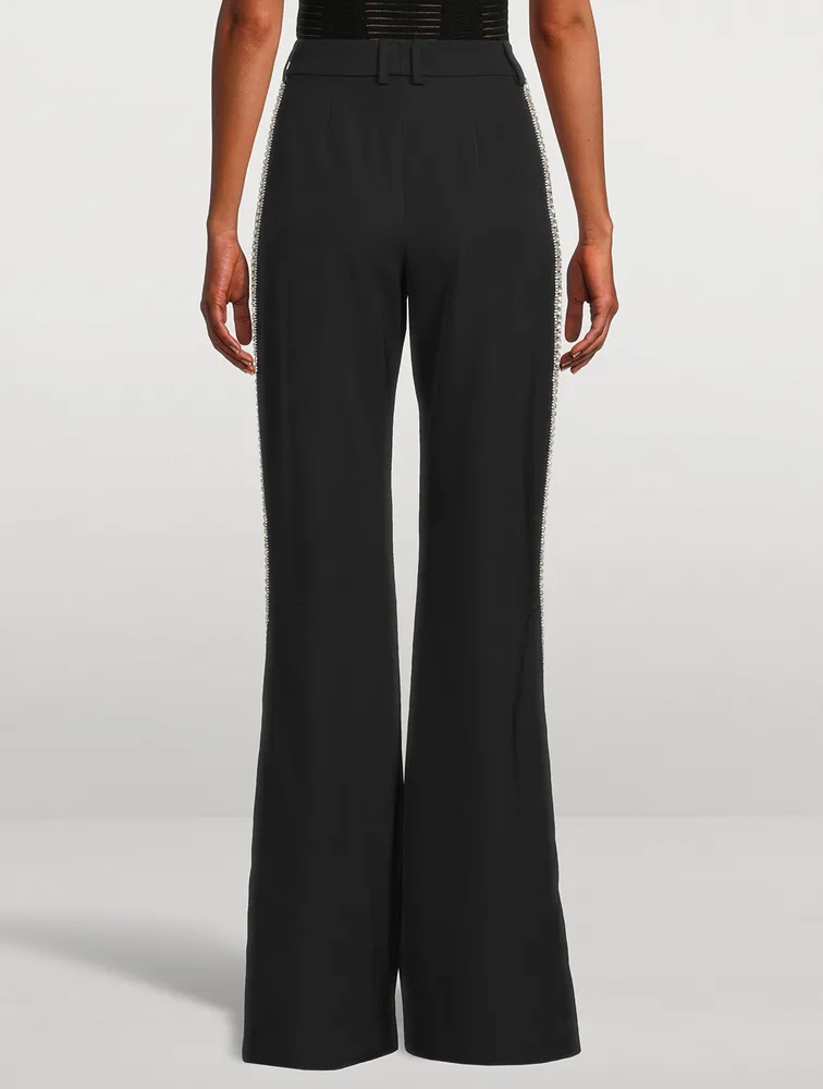 Embroidered Wool Flare Trousers