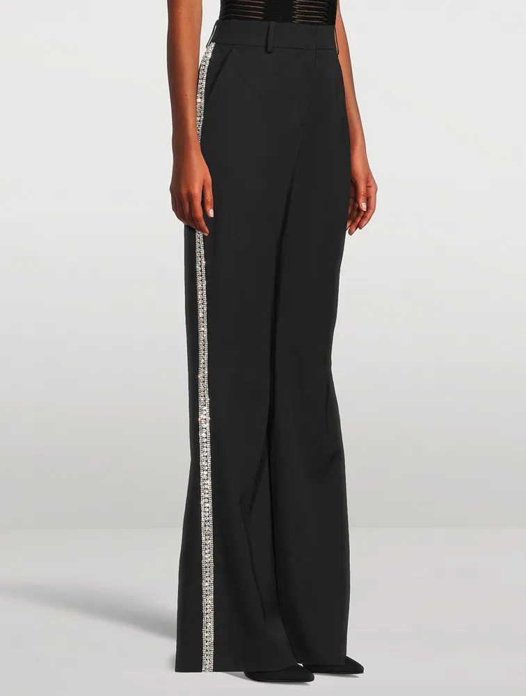 Embroidered Wool Flare Trousers