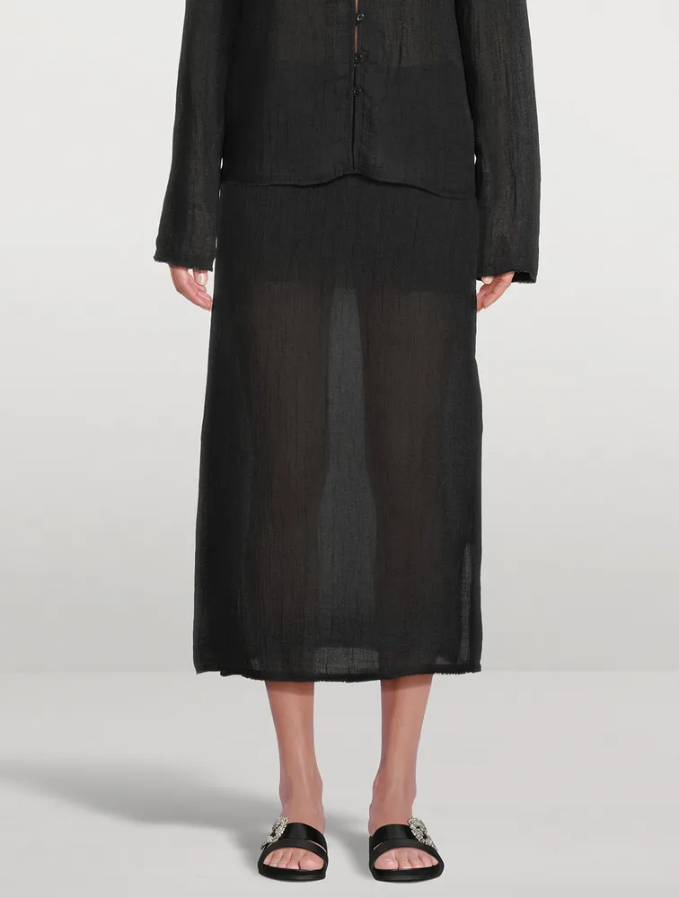 Savo Cotton And Linen Midi Skirt