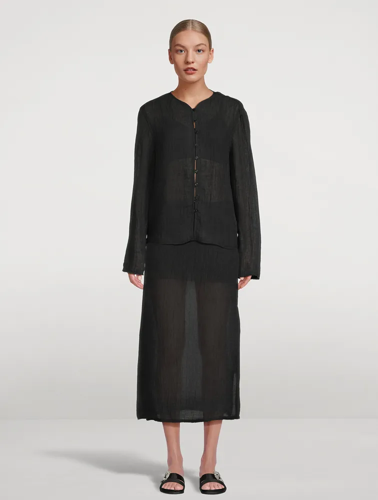 Savo Cotton And Linen Midi Skirt