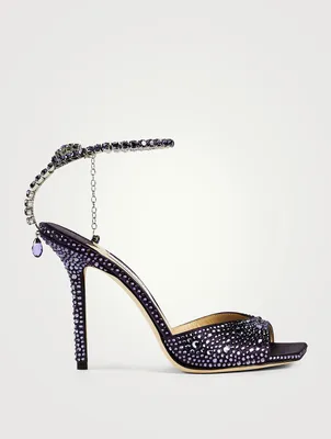 Saeda Glitter Sandals With Crystal Ankle Strap