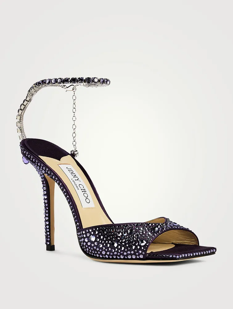 Saeda Glitter Sandals With Crystal Ankle Strap