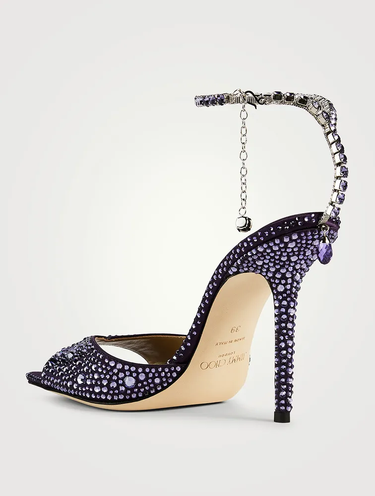 Saeda Glitter Sandals With Crystal Ankle Strap