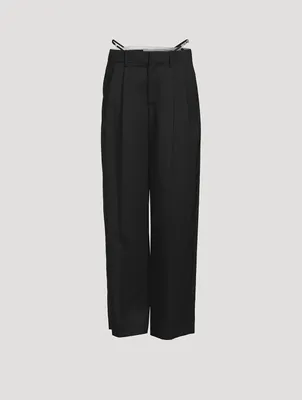 Wide-Leg Wool Trousers With Straps