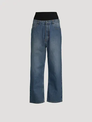 Knit Waistline Washed Jeans