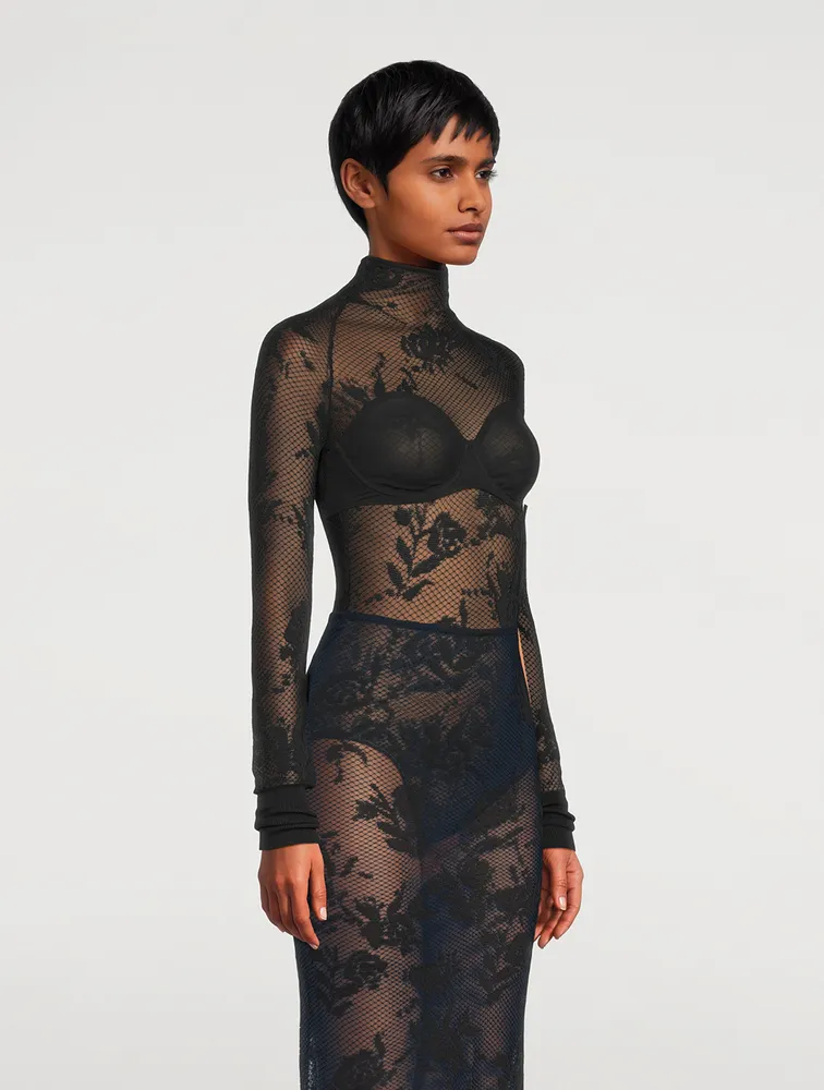 Sheer Floral Lace Bodysuit