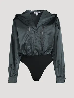 Nylon Long-Sleeve Bodysuit With Hood