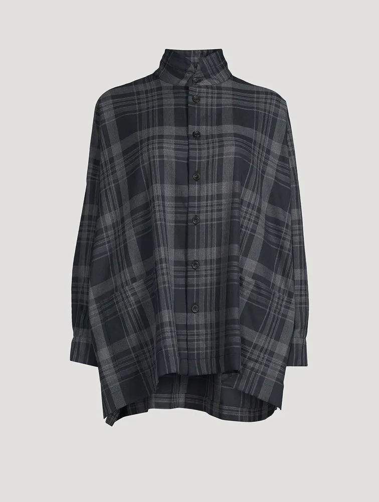 Double Stand Collar Shirt Check Print
