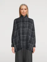 Double Stand Collar Shirt Check Print