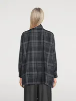 Double Stand Collar Shirt Check Print
