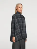 Double Stand Collar Shirt Check Print
