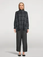 Double Stand Collar Shirt Check Print