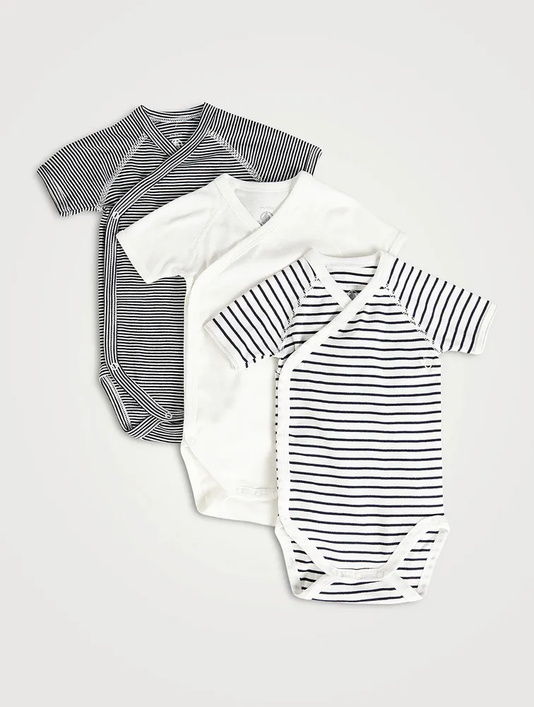 Pack of Three Short-Sleeve Wrapover Bodysuits