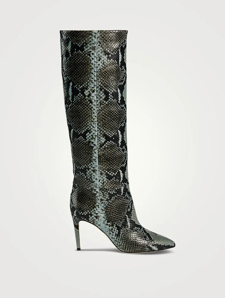 Leather Heeled Knee-High Boots Lizard Print
