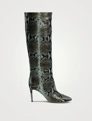 Leather Heeled Knee-High Boots Lizard Print