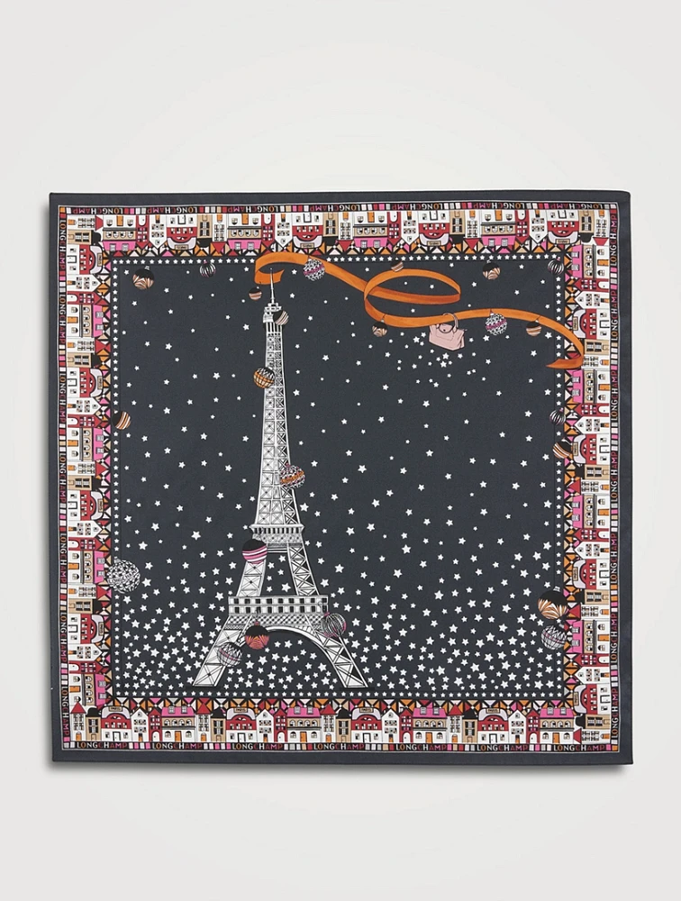 Silk Scarf In Eiffel Tower Yuletide Print