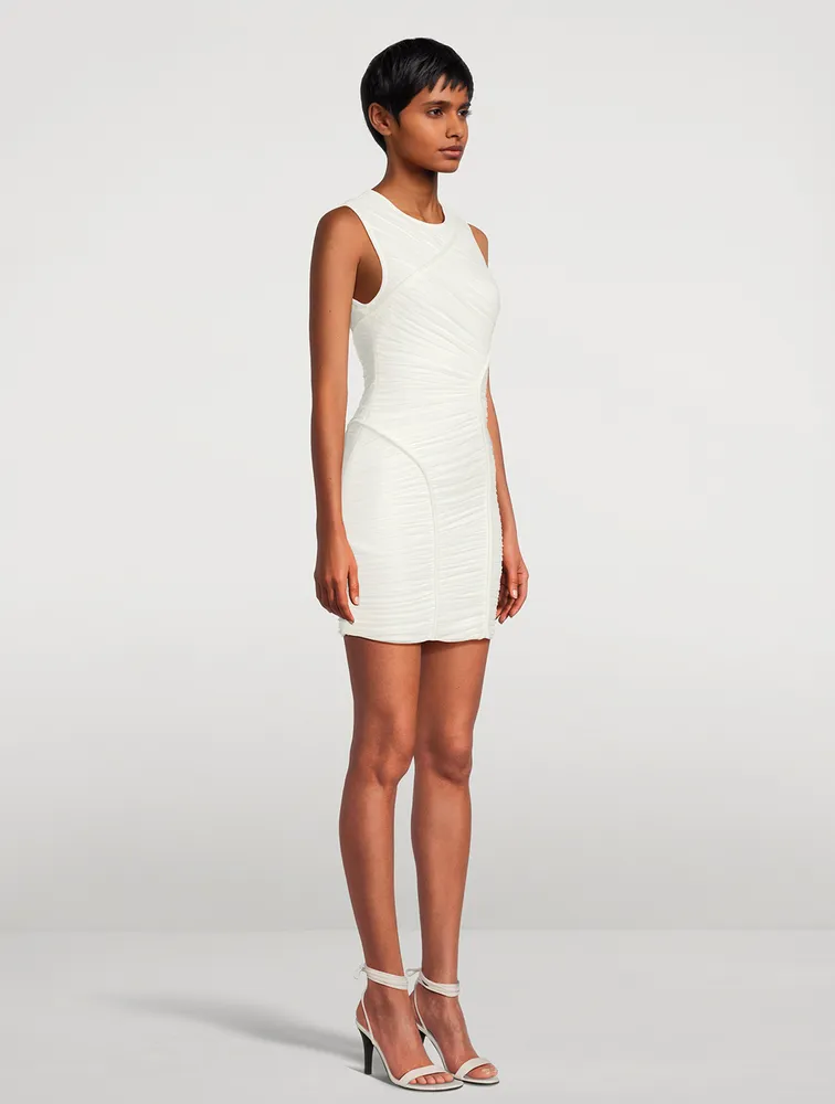 Ruched Mesh Mini Dress