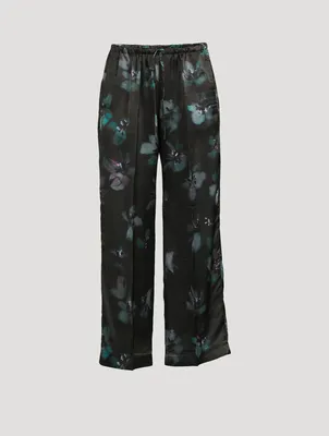 Puvis Silk Wide-Leg Trousers Floral Print