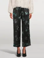 Puvis Silk Wide-Leg Trousers Floral Print