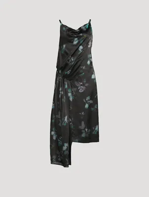 Darina Draped Silk Dress Floral Print