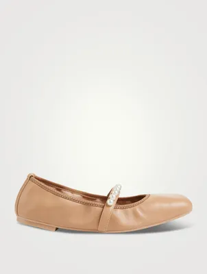 Goldie Pearl-Embellished Leather Ballet Flats