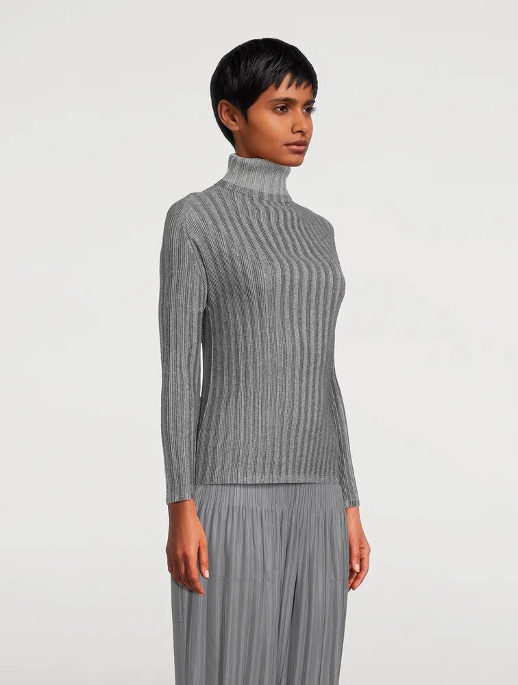 Rib Pleats Basics Turtleneck Top