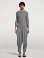 Rib Pleats Basics Turtleneck Top