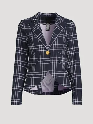 One-Button Blazer Plaid Print