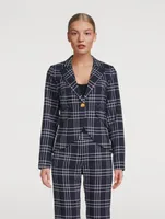 One-Button Blazer Plaid Print