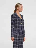 One-Button Blazer Plaid Print