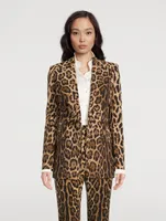 Stretch-Wool Double-Breasted Blazer Leopard Print