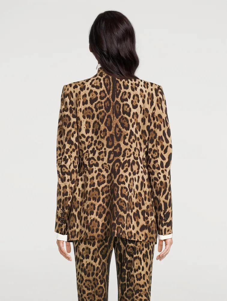 Stretch-Wool Double-Breasted Blazer Leopard Print