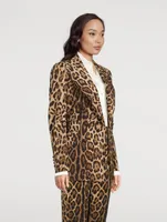 Stretch-Wool Double-Breasted Blazer Leopard Print
