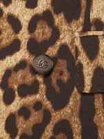 Stretch-Wool Double-Breasted Blazer Leopard Print
