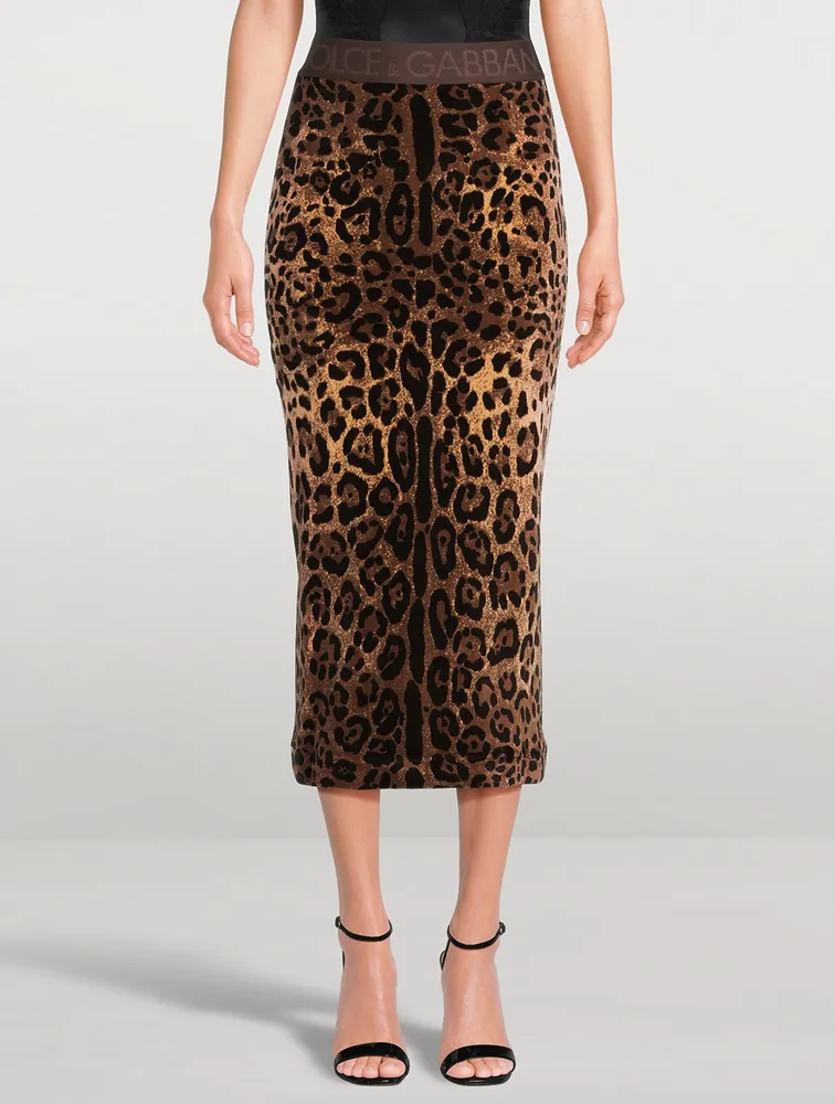Chenille Pencil Skirt In Leopard Print