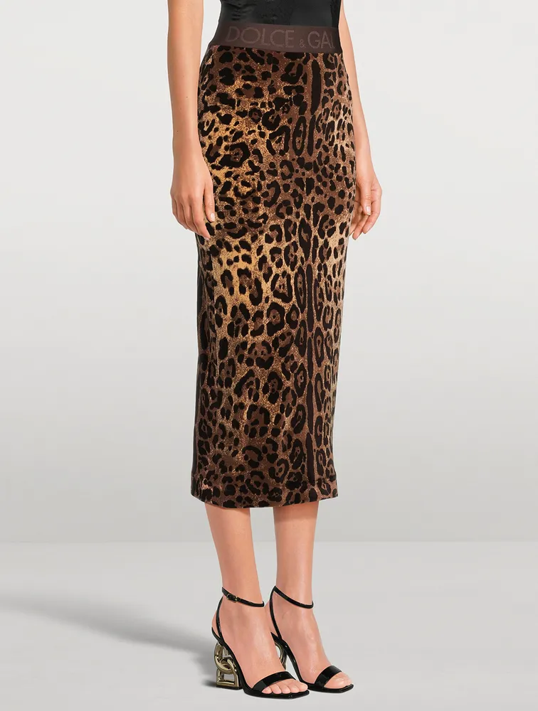 Chenille Pencil Skirt In Leopard Print