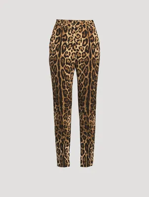 Stretch-Wool Tapered Trousers Leopard Print