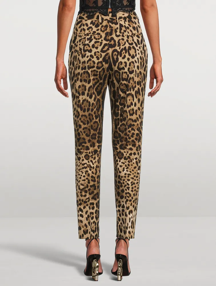 Stretch-Wool Tapered Trousers Leopard Print