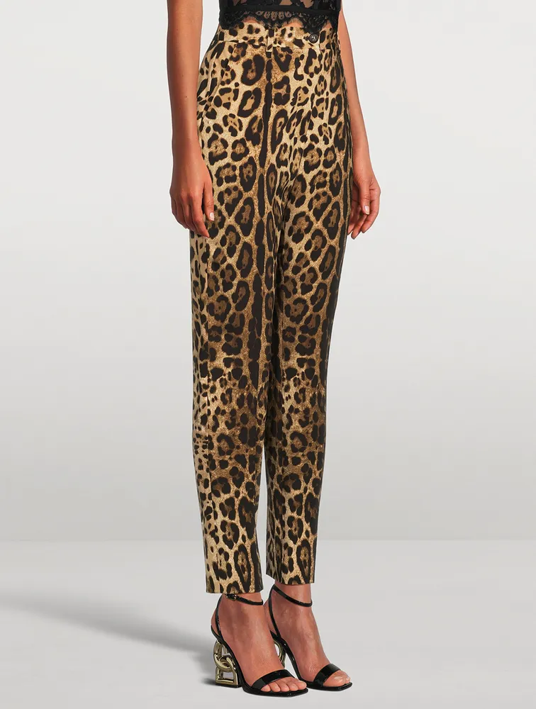 Stretch-Wool Tapered Trousers Leopard Print
