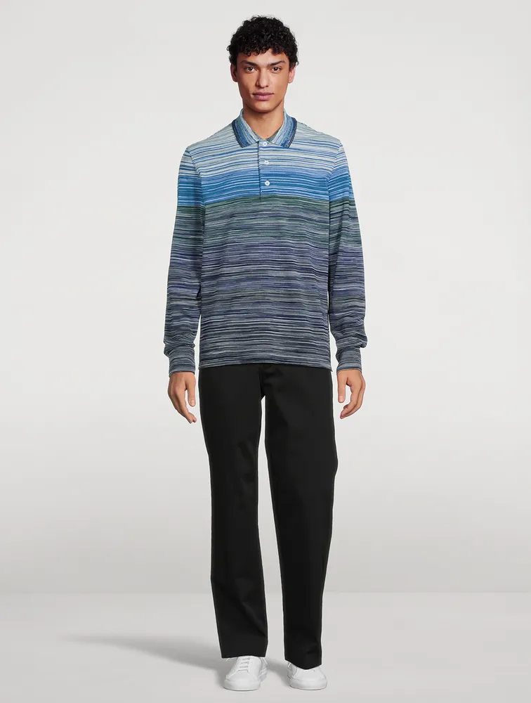 Cotton Striped Long-Sleeve Polo Shirt