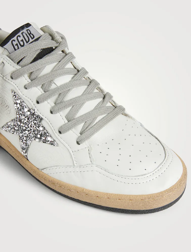 Ball Star Leather Sneakers With Glitter